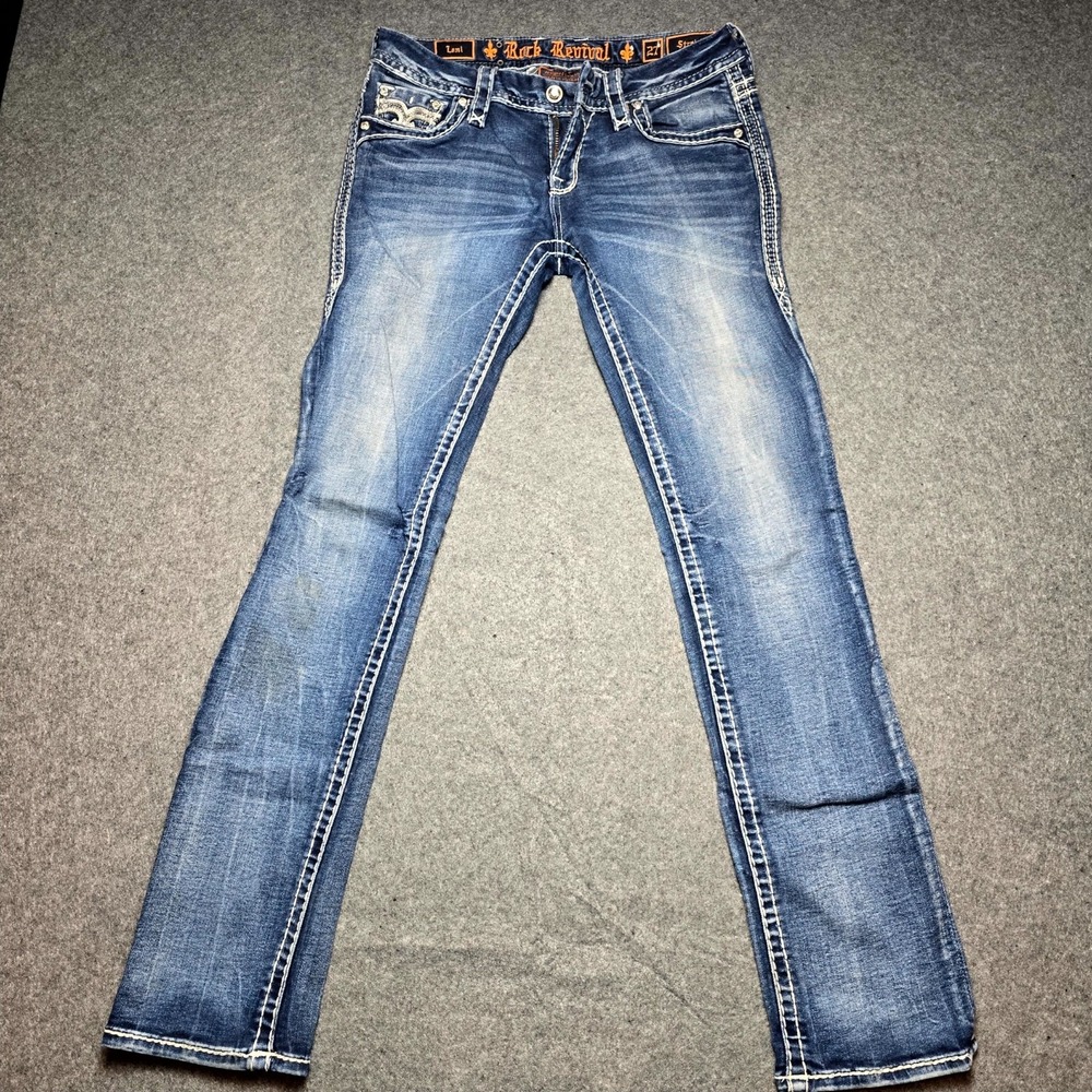 Rock Revival Leni Jeans Womens 26 Blue Medium Wash Denim Straight Leg Low Rise